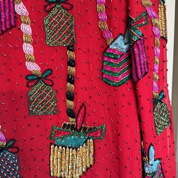 NITELINE DELLA ROUFOGALI Vintage 80s Beaded Sequin Jacket Holiday Silk Small - Picture 8 of 10